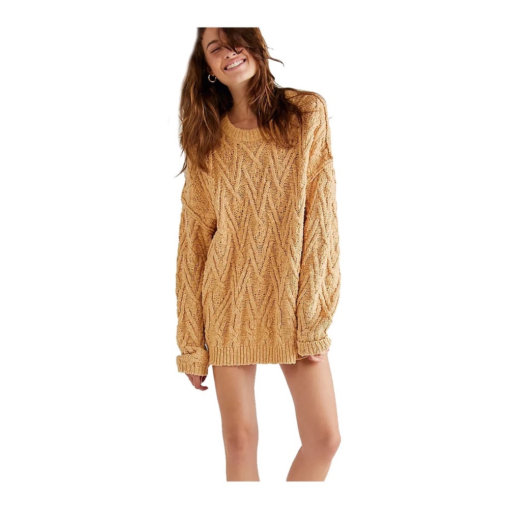 | free people • isla camel cable tunic sweater size • medium |